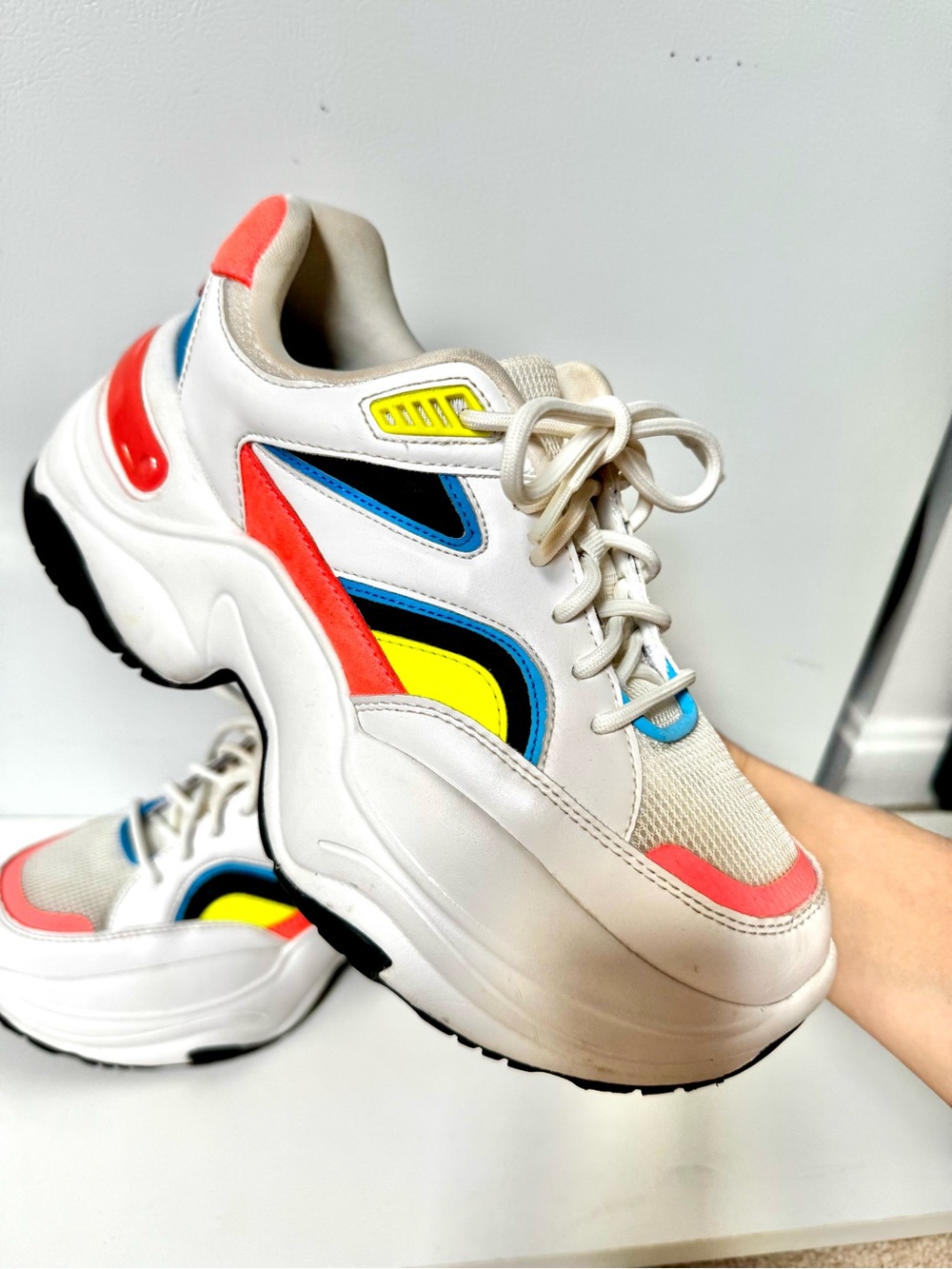 Chunky White Sneakers with Neon Accents